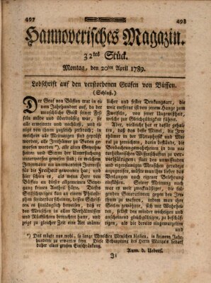 Hannoverisches Magazin (Hannoversche Anzeigen) Montag 20. April 1789