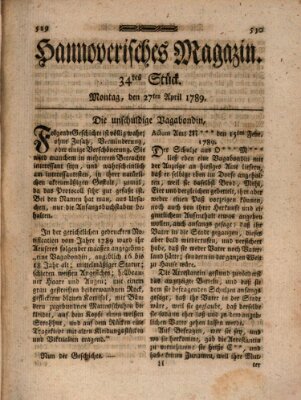 Hannoverisches Magazin (Hannoversche Anzeigen) Montag 27. April 1789