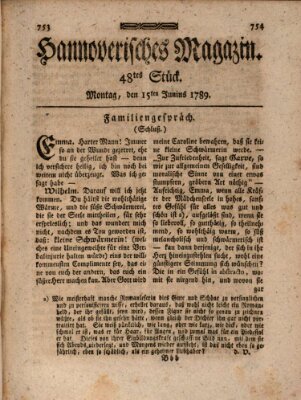 Hannoverisches Magazin (Hannoversche Anzeigen) Montag 15. Juni 1789