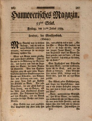 Hannoverisches Magazin (Hannoversche Anzeigen) Freitag 10. Juli 1789