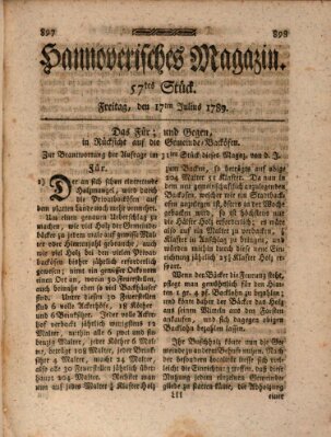 Hannoverisches Magazin (Hannoversche Anzeigen) Freitag 17. Juli 1789