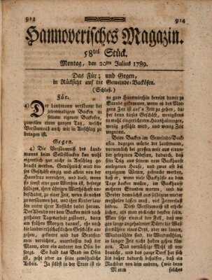 Hannoverisches Magazin (Hannoversche Anzeigen) Montag 20. Juli 1789