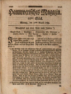 Hannoverisches Magazin (Hannoversche Anzeigen) Montag 17. August 1789