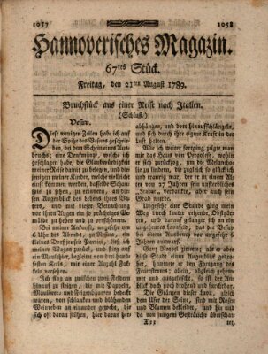 Hannoverisches Magazin (Hannoversche Anzeigen) Freitag 21. August 1789