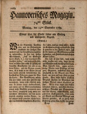 Hannoverisches Magazin (Hannoversche Anzeigen) Montag 14. September 1789