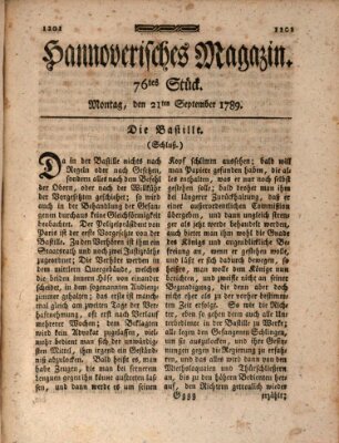 Hannoverisches Magazin (Hannoversche Anzeigen) Montag 21. September 1789