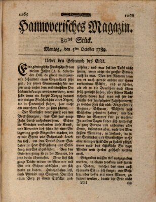 Hannoverisches Magazin (Hannoversche Anzeigen) Montag 5. Oktober 1789