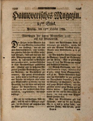 Hannoverisches Magazin (Hannoversche Anzeigen) Freitag 23. Oktober 1789