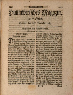 Hannoverisches Magazin (Hannoversche Anzeigen) Freitag 13. November 1789