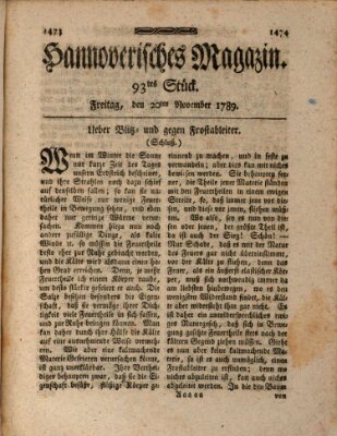 Hannoverisches Magazin (Hannoversche Anzeigen) Freitag 20. November 1789