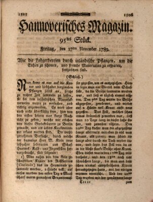 Hannoverisches Magazin (Hannoversche Anzeigen) Freitag 27. November 1789