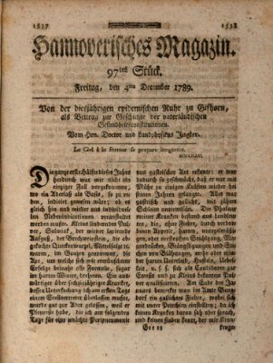 Hannoverisches Magazin (Hannoversche Anzeigen) Freitag 4. Dezember 1789