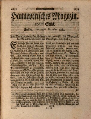 Hannoverisches Magazin (Hannoversche Anzeigen) Freitag 25. Dezember 1789