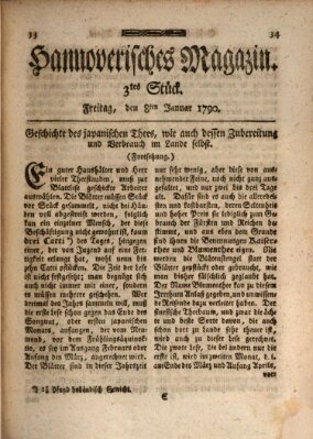 Hannoverisches Magazin (Hannoversche Anzeigen) Freitag 8. Januar 1790