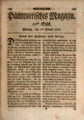 Hannoverisches Magazin (Hannoversche Anzeigen) Montag 1. Februar 1790