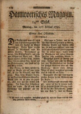 Hannoverisches Magazin (Hannoversche Anzeigen) Montag 15. Februar 1790