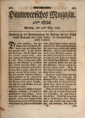 Hannoverisches Magazin (Hannoversche Anzeigen) Montag 29. März 1790