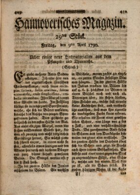 Hannoverisches Magazin (Hannoversche Anzeigen) Freitag 9. April 1790