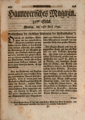 Hannoverisches Magazin (Hannoversche Anzeigen) Montag 19. April 1790