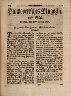 Hannoverisches Magazin (Hannoversche Anzeigen) Freitag 18. Juni 1790