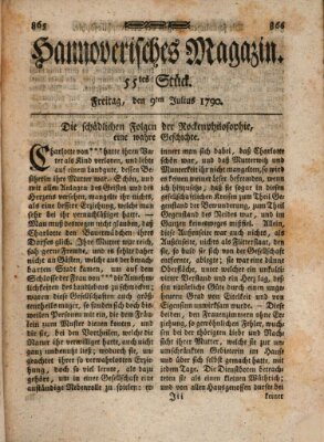 Hannoverisches Magazin (Hannoversche Anzeigen) Freitag 9. Juli 1790