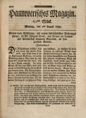 Hannoverisches Magazin (Hannoversche Anzeigen) Montag 2. August 1790