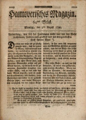 Hannoverisches Magazin (Hannoversche Anzeigen) Montag 9. August 1790