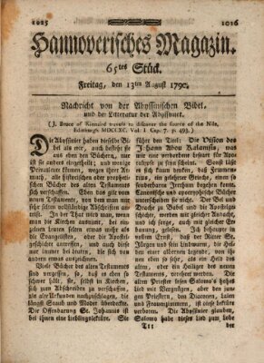 Hannoverisches Magazin (Hannoversche Anzeigen) Freitag 13. August 1790