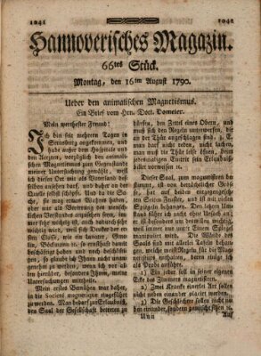 Hannoverisches Magazin (Hannoversche Anzeigen) Montag 16. August 1790