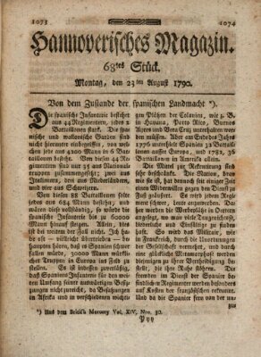 Hannoverisches Magazin (Hannoversche Anzeigen) Montag 23. August 1790