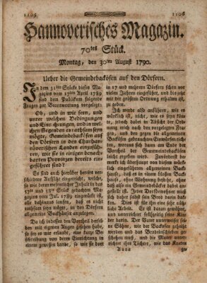 Hannoverisches Magazin (Hannoversche Anzeigen) Montag 30. August 1790