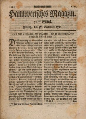 Hannoverisches Magazin (Hannoversche Anzeigen) Freitag 3. September 1790