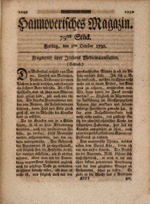 Hannoverisches Magazin (Hannoversche Anzeigen) Freitag 1. Oktober 1790