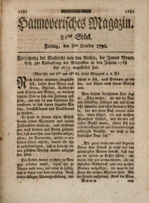 Hannoverisches Magazin (Hannoversche Anzeigen) Freitag 8. Oktober 1790