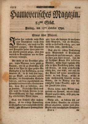 Hannoverisches Magazin (Hannoversche Anzeigen) Freitag 15. Oktober 1790