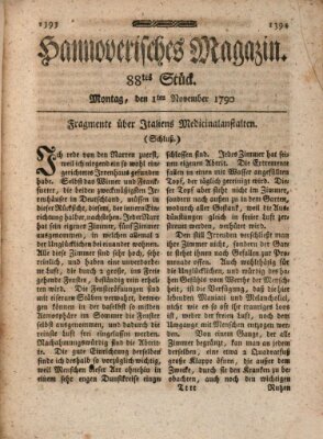 Hannoverisches Magazin (Hannoversche Anzeigen) Montag 1. November 1790