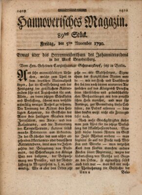 Hannoverisches Magazin (Hannoversche Anzeigen) Freitag 5. November 1790