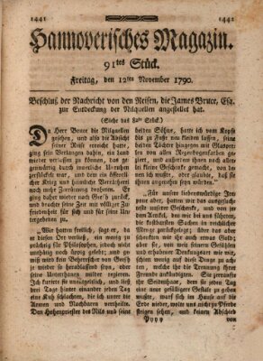 Hannoverisches Magazin (Hannoversche Anzeigen) Freitag 12. November 1790