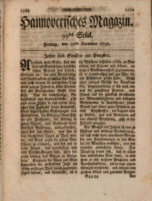 Hannoverisches Magazin (Hannoversche Anzeigen) Freitag 10. Dezember 1790