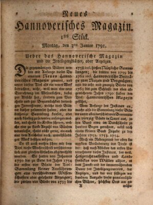 Neues hannoversches Magazin (Hannoversche Anzeigen) Montag 3. Januar 1791