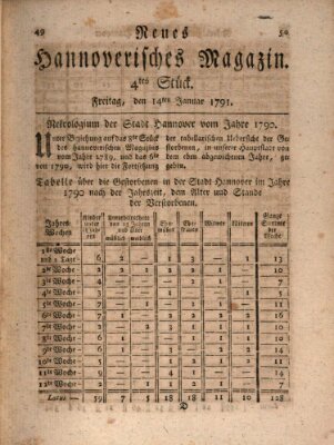 Neues hannoversches Magazin (Hannoversche Anzeigen) Freitag 14. Januar 1791