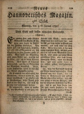 Neues hannoversches Magazin (Hannoversche Anzeigen) Montag 31. Januar 1791