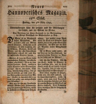 Neues hannoversches Magazin (Hannoversche Anzeigen) Freitag 4. März 1791