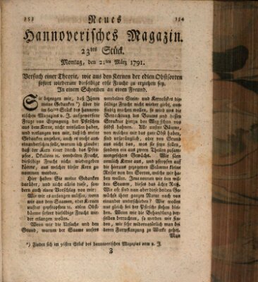 Neues hannoversches Magazin (Hannoversche Anzeigen) Montag 21. März 1791