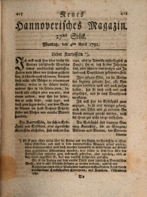 Neues hannoversches Magazin (Hannoversche Anzeigen) Montag 4. April 1791