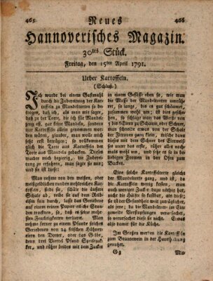 Neues hannoversches Magazin (Hannoversche Anzeigen) Freitag 15. April 1791