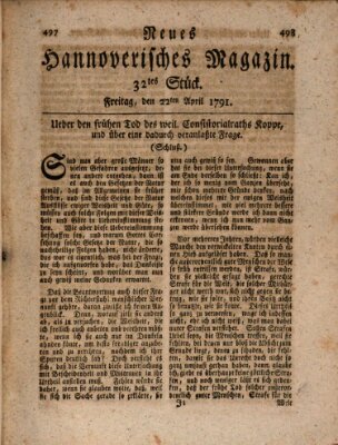 Neues hannoversches Magazin (Hannoversche Anzeigen) Freitag 22. April 1791