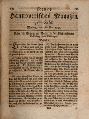 Neues hannoversches Magazin (Hannoversche Anzeigen) Montag 2. Mai 1791