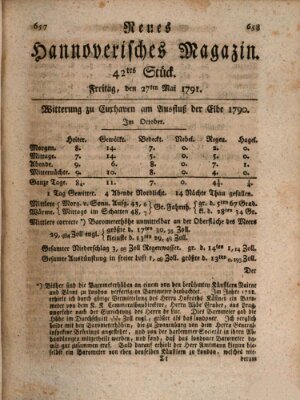 Neues hannoversches Magazin (Hannoversche Anzeigen) Freitag 27. Mai 1791