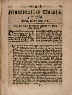 Neues hannoversches Magazin (Hannoversche Anzeigen) Freitag 1. Juli 1791